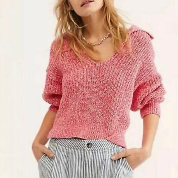 Free People Sweaters - Free People Size S Love This City Collared Cotton Pink Melange Sweater